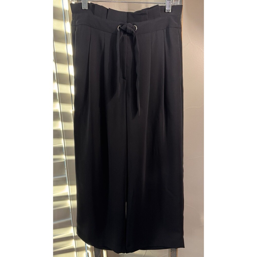 Tahari Black Wide Leg Trousers Dress Pants Women 4 Paperbag Waist Classic NWOT